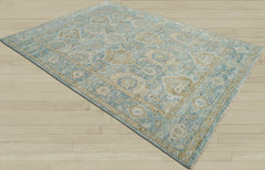 Multi Size Aqua Beige Gold Color Hand Knotted Oushak Wool Traditional Oriental Rug