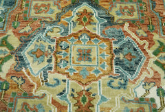 Multi Size Rust Sage Blue Color Hand Knotted Turkish Oushak Wool Traditional Oriental Rug