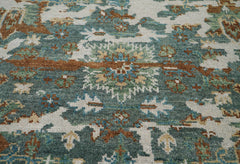 8x10 Beige, Rust, Aqua Color Hand Knotted 100% Wool Transitional Oriental Rug
