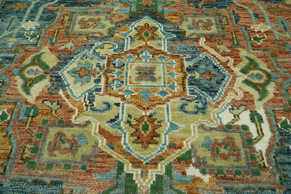 Multi Size Rust Sage Blue Color Hand Knotted Turkish Oushak Wool Traditional Oriental Rug