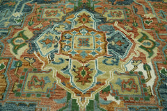 Multi Size Rust Sage Blue Color Hand Knotted Turkish Oushak Wool Traditional Oriental Rug