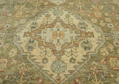 8x10 Green, Beige, Lime Color Hand Knotted Oushak Wool Traditional Oriental Rug