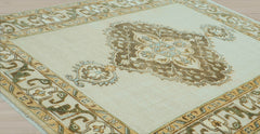 8x10 Beige, Green, Gold Color Hand Knotted Oushak Wool Oriental Rug