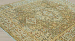8x10 Green, Beige, Lime Color Hand Knotted Oushak Wool Traditional Oriental Rug