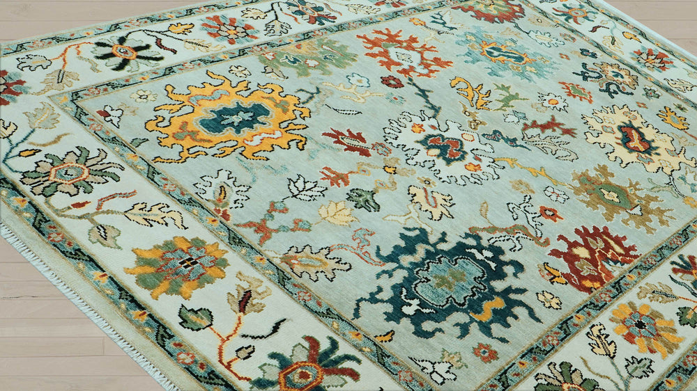 8x10 Mint, Ivory, Gold Color Hand Knotted Oushak Wool Oriental Rug