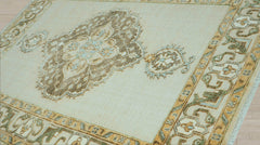 8x10 Beige, Green, Gold Color Hand Knotted Oushak Wool Oriental Rug