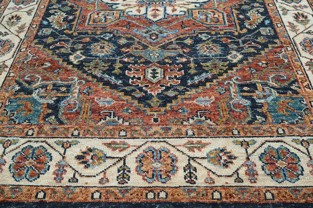 Multi Size Navy Ivory Brunt Orange Color Hand Knotted Oushak Wool Traditional Oriental Rug