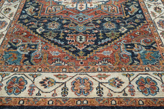 Multi Size Navy Ivory Brunt Orange Color Hand Knotted Oushak Wool Traditional Oriental Rug