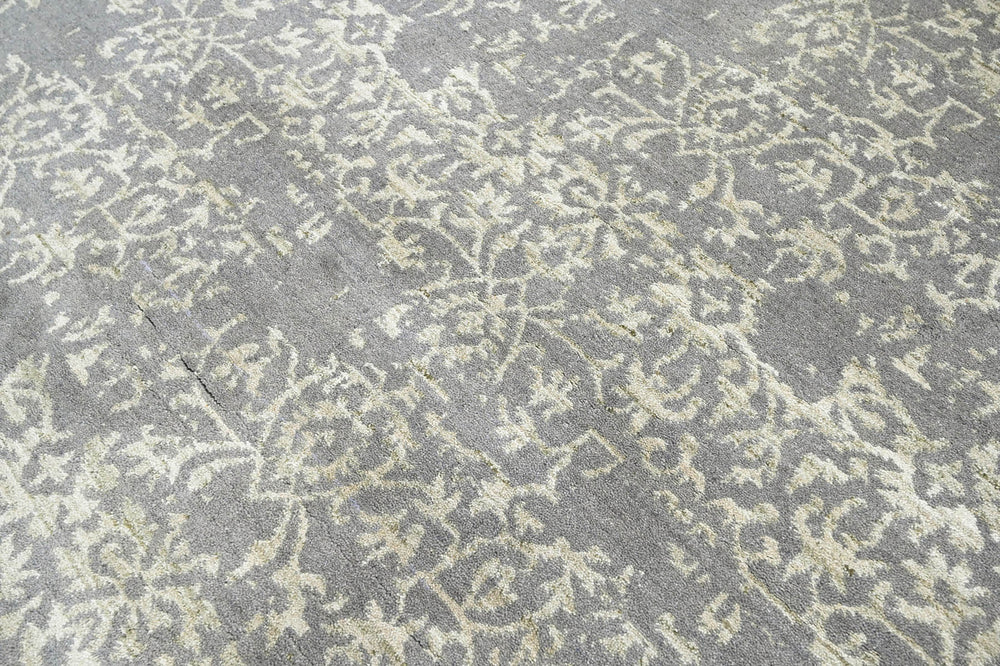 5x7 Gray, Moss, Color Hand Knotted 100% Wool Transitional Oriental Rug