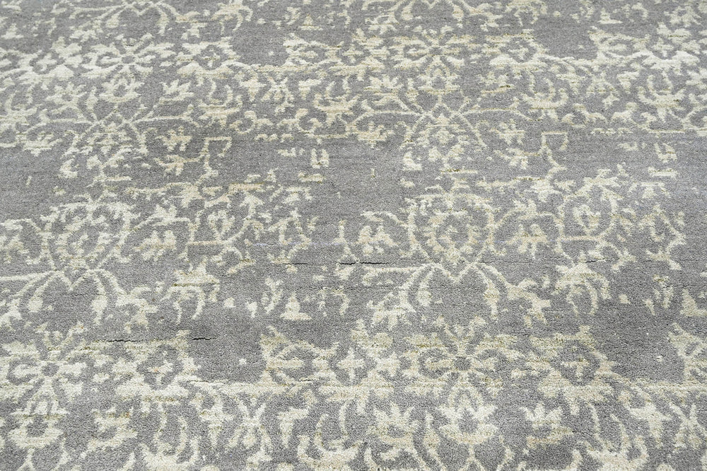 5x7 Gray, Moss, Color Hand Knotted 100% Wool Transitional Oriental Rug