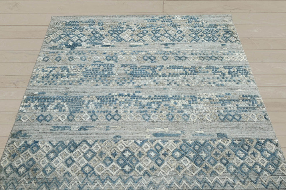 6x9 Gray, Blue, Color Hand Knotted 100% Wool Modern & Contemporary Oriental Rug