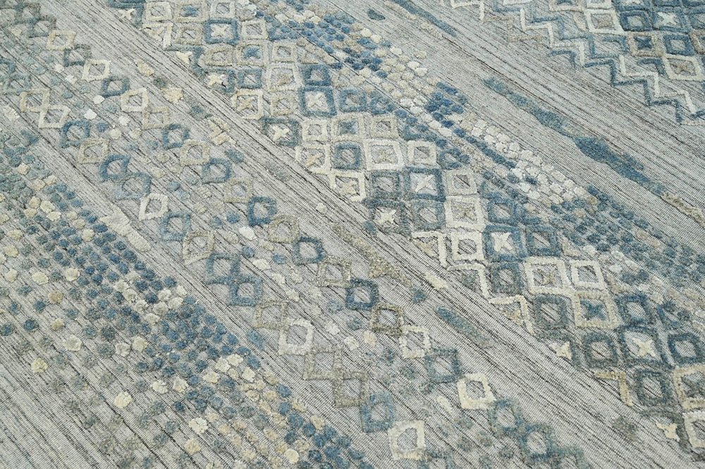 6x9 Gray, Blue, Color Hand Knotted 100% Wool Modern & Contemporary Oriental Rug