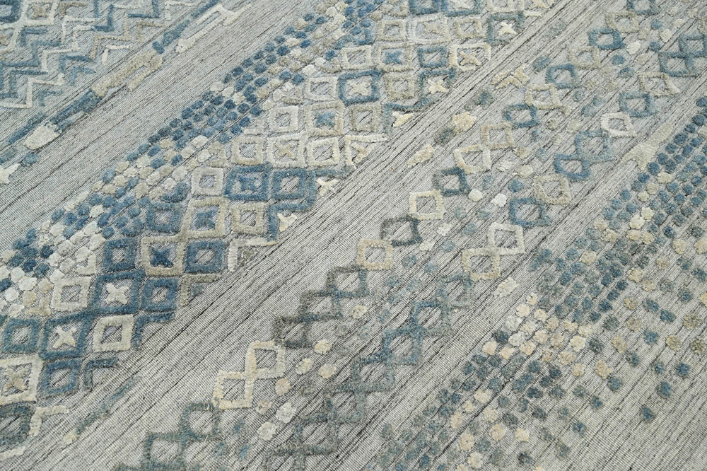 6x9 Gray, Blue, Color Hand Knotted 100% Wool Modern & Contemporary Oriental Rug