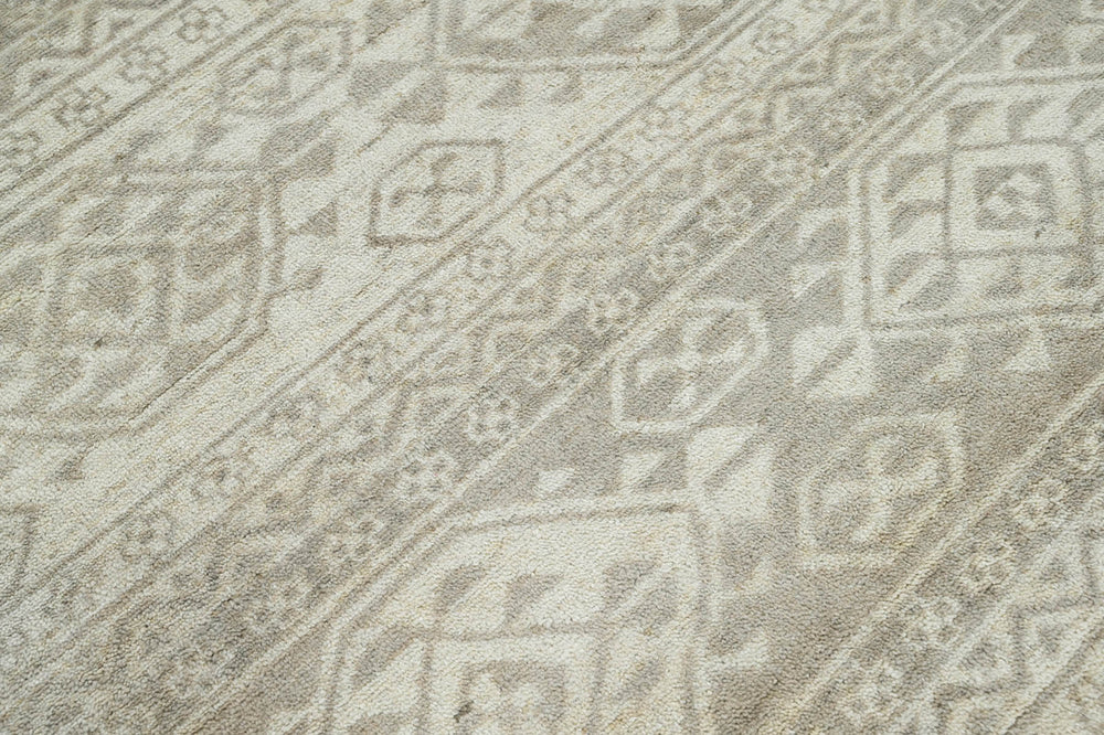 Multi Size Beige Gray Color Hand Knotted Wool Southwestern Oriental Rug