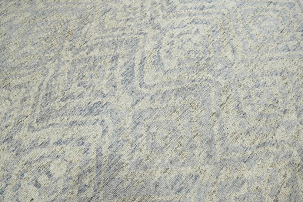 Multi Size Gray Beige Blue Color Hand Knotted Wool Transitional Oriental Rug