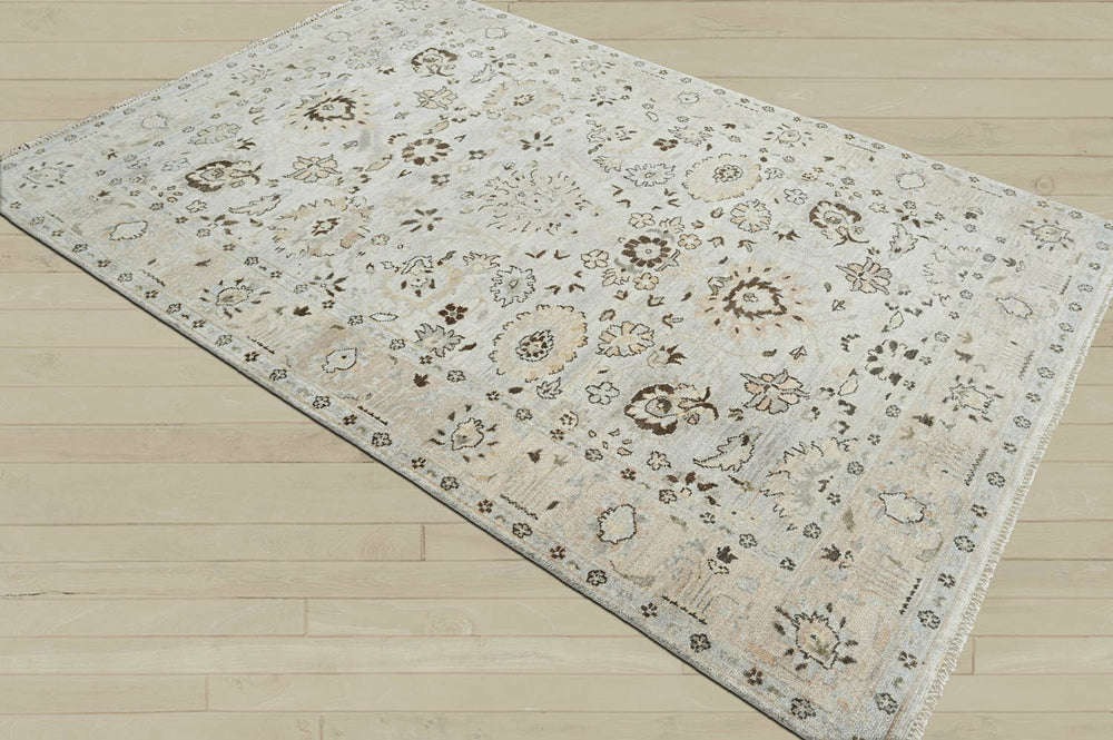 6x9 Gray Beige, Taupe, Brown Color Hand Knotted Oushak Wool Traditional Oriental Rug