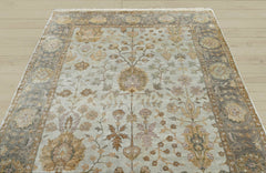 6x9 Gray, Gold, Brown Color Hand Knotted Oushak Wool Traditional Oriental Rug