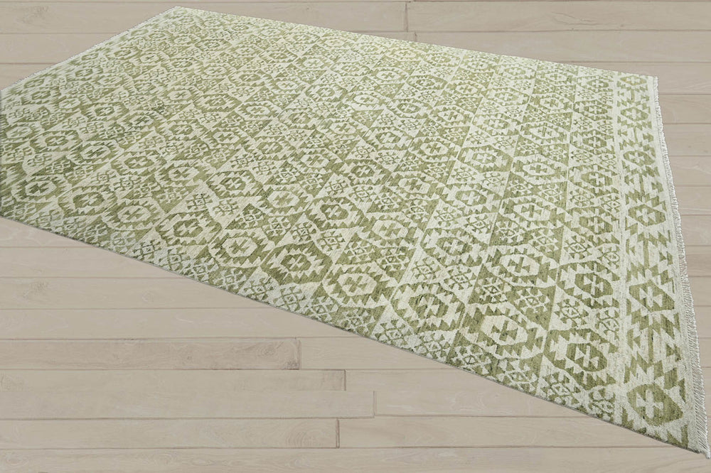 10x14 Beige, Green, Color Hand Knotted 100% Wool Southwestern Oriental Rug