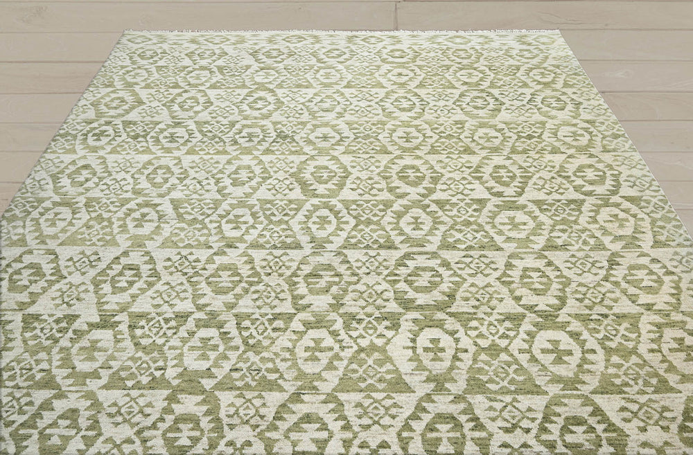 10x14 Beige, Green, Color Hand Knotted 100% Wool Southwestern Oriental Rug