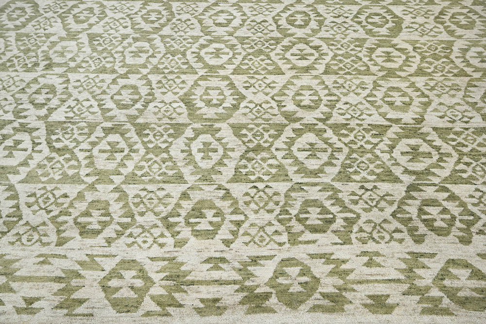 10x14 Beige, Green, Color Hand Knotted 100% Wool Southwestern Oriental Rug