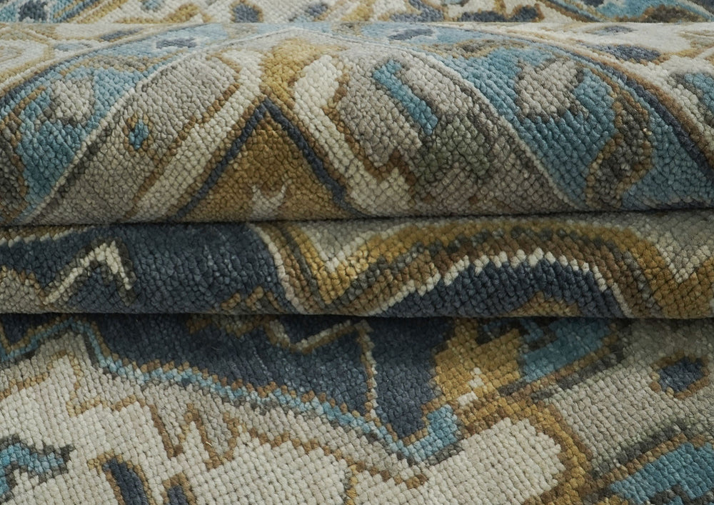 12x15 Blue, Gray, Beige Color Hand Knotted Oushak Wool Oriental Rug