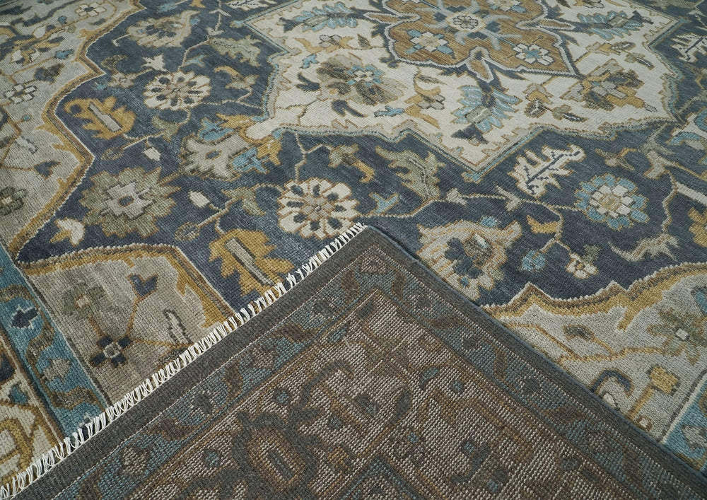12x15 Blue, Gray, Beige Color Hand Knotted Oushak Wool Oriental Rug