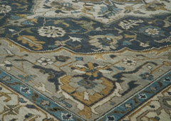 12x15 Blue, Gray, Beige Color Hand Knotted Oushak Wool Oriental Rug