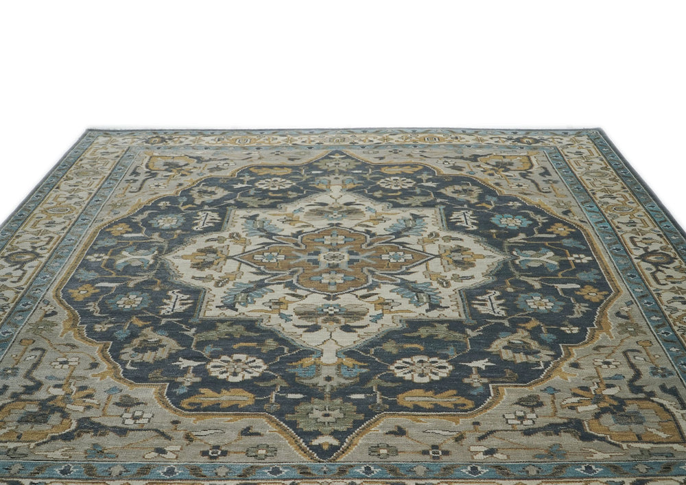 12x15 Blue, Gray, Beige Color Hand Knotted Oushak Wool Oriental Rug