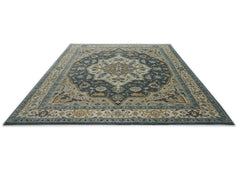 12x15 Blue, Gray, Beige Color Hand Knotted Oushak Wool Oriental Rug