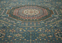 12x15 Blue, Rose, Green Color Hand Knotted Oushak Wool Traditional Oriental Rug