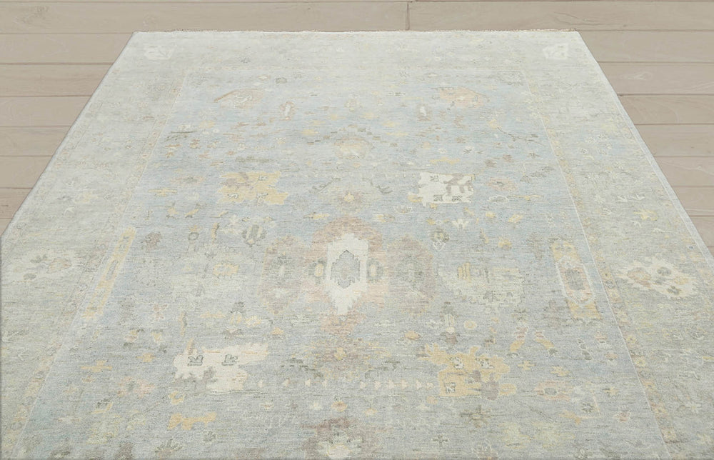 Multi Size Slate Gray Beige Color Hand Knotted Afghan Oushak Wool Traditional Oriental Rug