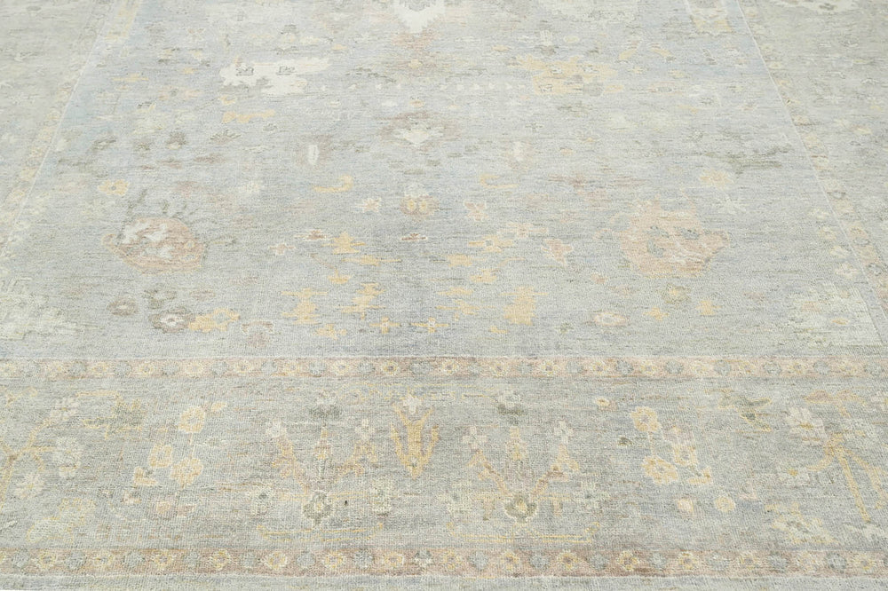 Multi Size Slate Gray Beige Color Hand Knotted Afghan Oushak Wool Traditional Oriental Rug