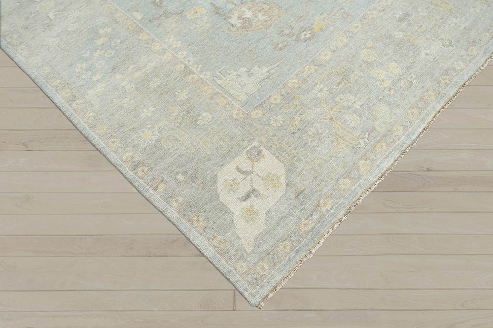 Multi Size Slate Gray Beige Color Hand Knotted Afghan Oushak Wool Traditional Oriental Rug