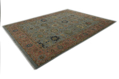 12x15 Blue, Peach, Lime Color Hand Knotted Oushak Wool Oriental Rug