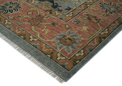 12x15 Blue, Peach, Lime Color Hand Knotted Oushak Wool Oriental Rug