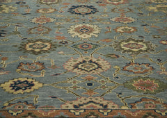 12x15 Blue, Peach, Lime Color Hand Knotted Oushak Wool Oriental Rug