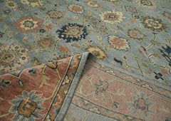 12x15 Blue, Peach, Lime Color Hand Knotted Oushak Wool Oriental Rug