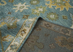 9x12 Celadon, Lime, Gold Color Hand Knotted Oushak Wool Oriental Rug