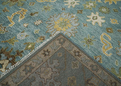 9x12 Celadon, Lime, Gold Color Hand Knotted Oushak Wool Oriental Rug