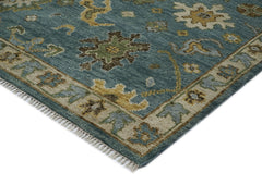 9x12 Celadon, Lime, Gold Color Hand Knotted Oushak Wool Oriental Rug