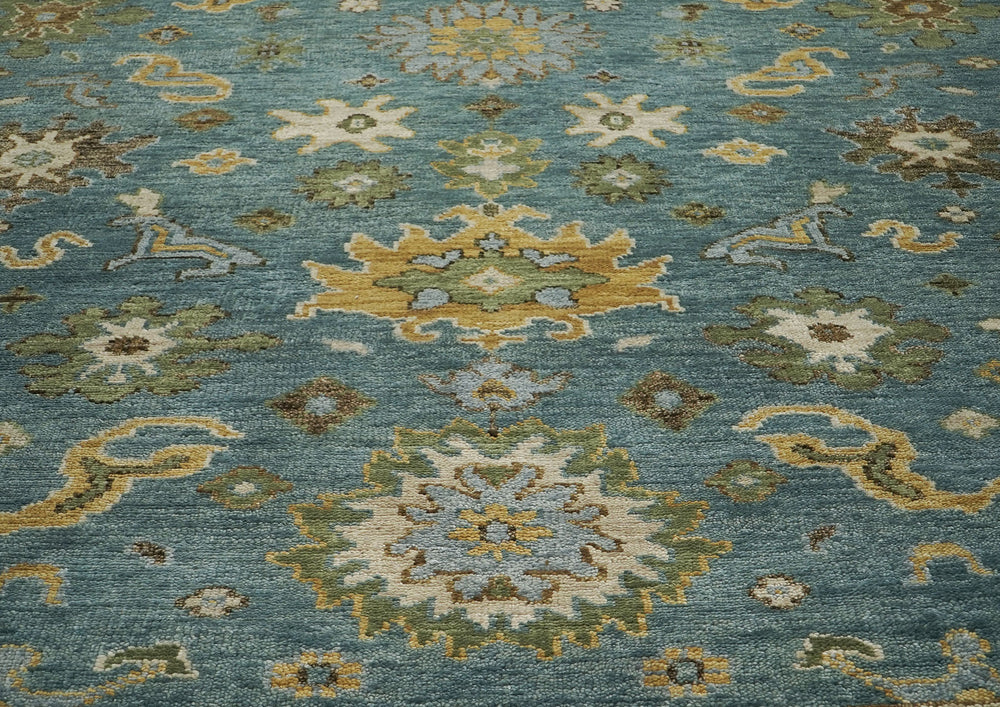 9x12 Celadon, Lime, Gold Color Hand Knotted Oushak Wool Oriental Rug