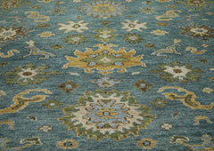 9x12 Celadon, Lime, Gold Color Hand Knotted Oushak Wool Oriental Rug