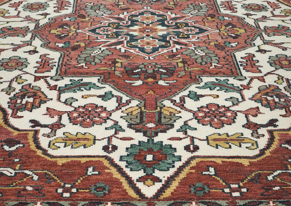 9x12 Rose, Rust, Ivory Color Hand Knotted Oushak Wool Oriental Rug