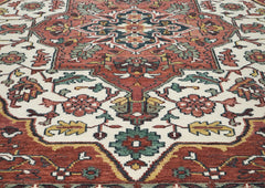 9x12 Rose, Rust, Ivory Color Hand Knotted Oushak Wool Oriental Rug