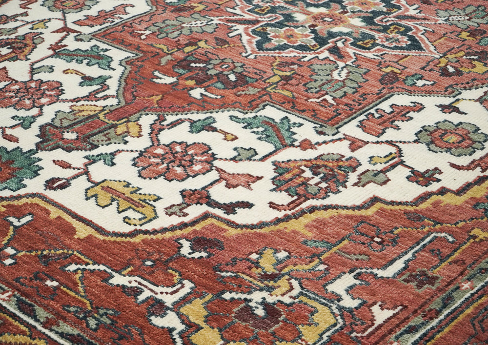 9x12 Rose, Rust, Ivory Color Hand Knotted Oushak Wool Oriental Rug