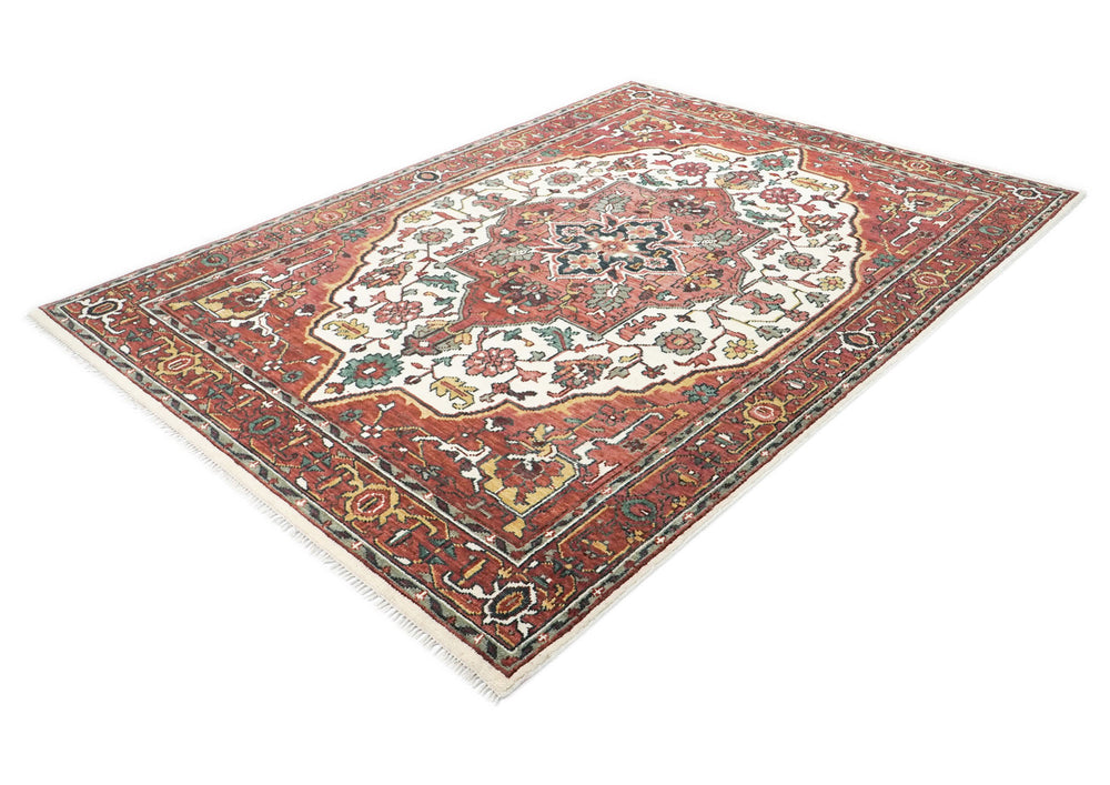 9x12 Rose, Rust, Ivory Color Hand Knotted Oushak Wool Oriental Rug