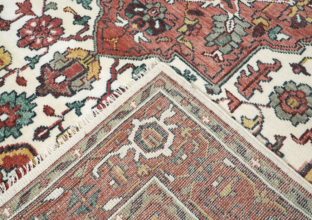 9x12 Rose, Rust, Ivory Color Hand Knotted Oushak Wool Oriental Rug