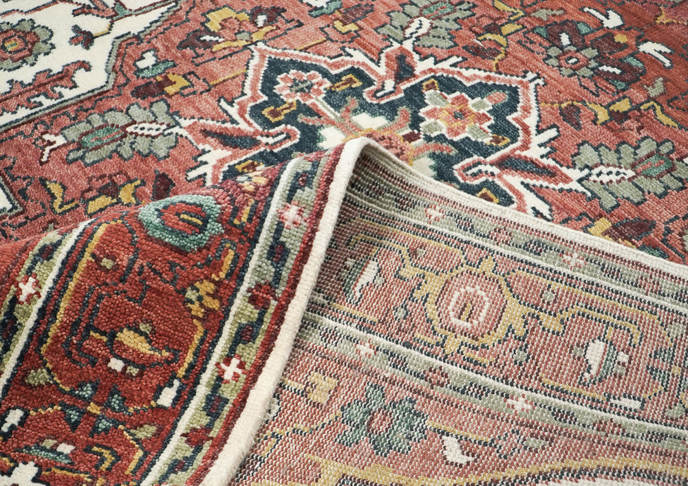 9x12 Rose, Rust, Ivory Color Hand Knotted Oushak Wool Oriental Rug