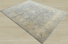 Multi Size Blue Tan Beige Color Hand Knotted Oushak Wool Traditional Oriental Rug