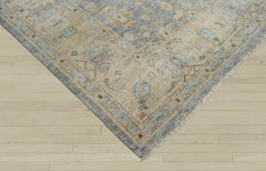 Multi Size Blue Tan Beige Color Hand Knotted Oushak Wool Traditional Oriental Rug